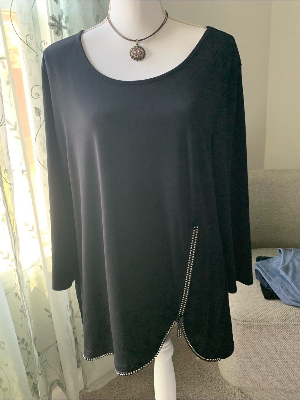 JM Collection Black Scoop Neck Tunic with Stud Accents